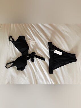 Somerfield Swim Black Textured Tie-Front Bikini